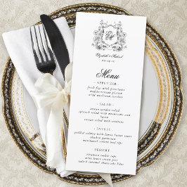 Floral Crest Monogram Elegant Trouwen Menu