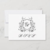 Floral Crest Monogram Elegant Trouwen RSVP Kaartje (Voorkant)
