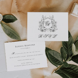 Floral Crest Monogram Elegant Trouwen RSVP Kaartje