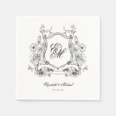 Floral Crest Monogram Elegant Trouwen Servet (Voorkant)