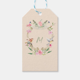 Floral Crest Monogram Geslacht Neutraal Cadeaulabel