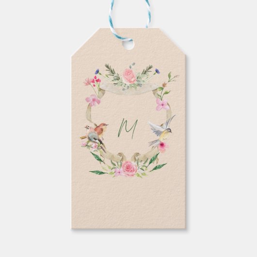 Floral Crest Monogram Geslacht Neutraal Cadeaulabel (Voorkant)