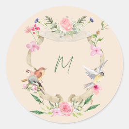 Floral Crest Monogram Geslacht Neutraal Ronde Sticker