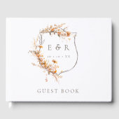 Floral Crest Monogram Herfst Trouwen Gastenboek (Voorkant)