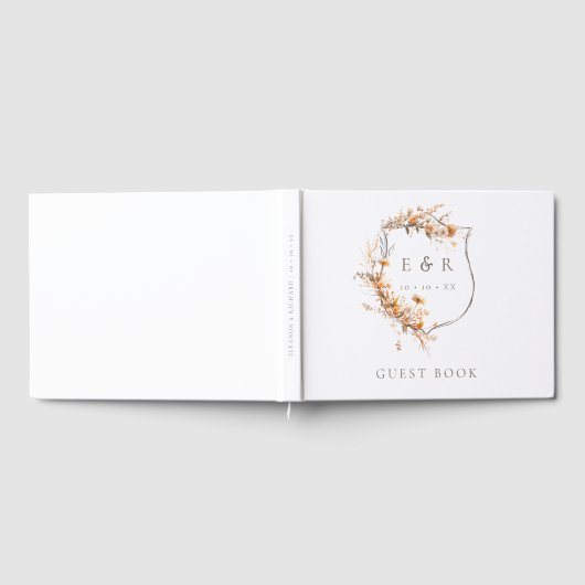 Floral Crest Monogram Herfst Trouwen Gastenboek (Volledig)