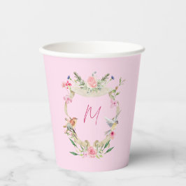 Floral Crest Monogram Roze Baby shower Papieren Bekers
