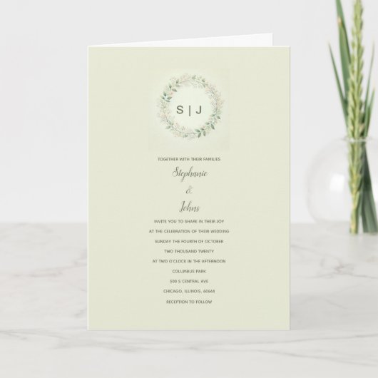 Floral Crest Monogram Sage Green Beige Wedding (Voorkant)