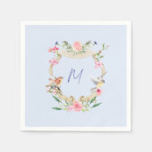 Floral Crest Monogrammed Blauw Servet (Voorkant)