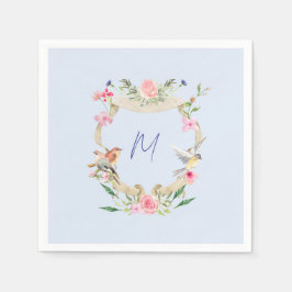Floral Crest Monogrammed Blauw Servet