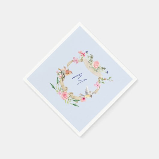 Floral Crest Monogrammed Blauw Servet (Hoek)