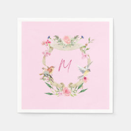 Floral Crest Monogrammed Pink Servet