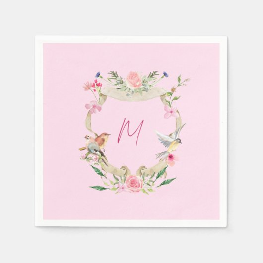 Floral Crest Monogrammed Pink Servet (Voorkant)