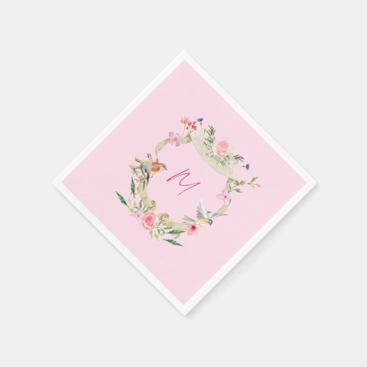 Floral Crest Monogrammed Pink Servet (Hoek)