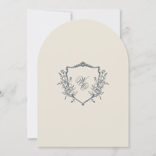 Floral Crest Navy Blue Monogram Arch Kaart (Achterkant)