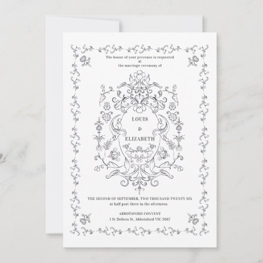 Floral Crest Ornament Border Romantisch Kaart (Voorkant)