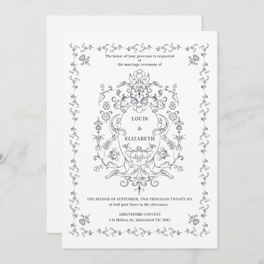 Floral Crest Ornament Border Romantisch Kaart (Voorkant / Achterkant)