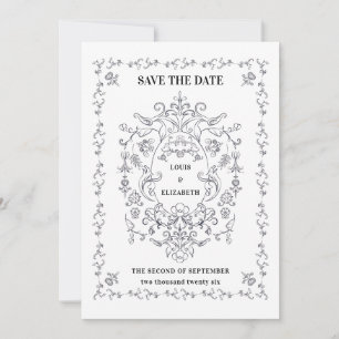  Floral Crest Ornament Border Save the Date Kaart