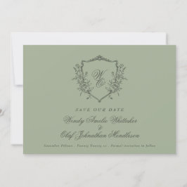  Floral Crest Sage op Olive Monogram Foto Save The Date