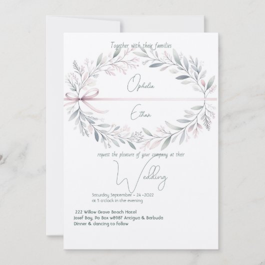 Floral Crest Shabby Chique Typografie bruiloft Kaart (Voorkant)