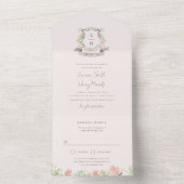 Floral Crest Waterverf Monogram Bruiloft All In One Uitnodiging (Binnen)
