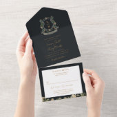 Floral Crest Waterverf Monogram Bruiloft All In One Uitnodiging (Afscheurbaar)