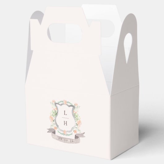 Floral Crest Waterverf Monogram Bruiloft Bedankdoosjes (Geopend)
