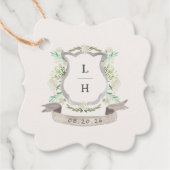 Floral Crest Waterverf Monogram Bruiloft Bedankjes Labels (Voorkant)