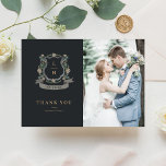 Floral Crest Waterverf Monogram Bruiloft Bedankkaart<br><div class="desc">Elegant en bijtend met de hand geschilderd ontwerp van de waterverf door Shelby Allison,  voorzien van een crèmeschild voor de familie en een monogram omringd door ingewikkelde bloem- en bladdetails.</div>