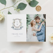 Floral Crest Waterverf Monogram Bruiloft Bedankkaart