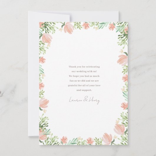 Floral Crest Waterverf Monogram Bruiloft Flat Bedankkaart (Achterkant)