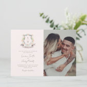 Floral Crest Waterverf Monogram Bruiloft Kaart (Staand voorkant)