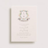Floral Crest Waterverf Monogram Bruiloft Kaart