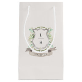 Floral Crest Waterverf Monogram Bruiloft Klein Cadeauzakje