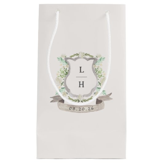 Floral Crest Waterverf Monogram Bruiloft Klein Cadeauzakje (Voorkant)