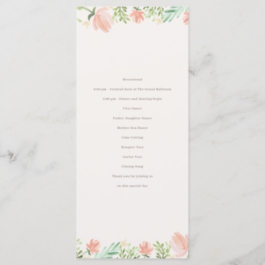 Floral Crest Waterverf Monogram Bruiloft Programmakaart (Achterkant)