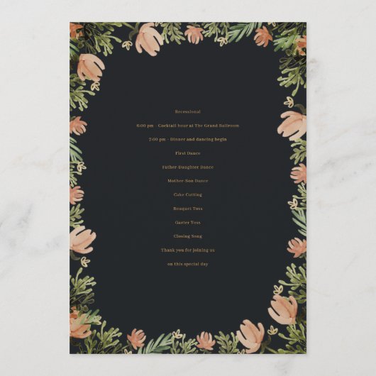 Floral Crest Waterverf Monogram Bruiloft Programmakaart (Achterkant)