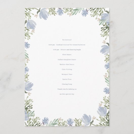 Floral Crest Waterverf Monogram Bruiloft Programmakaart (Achterkant)