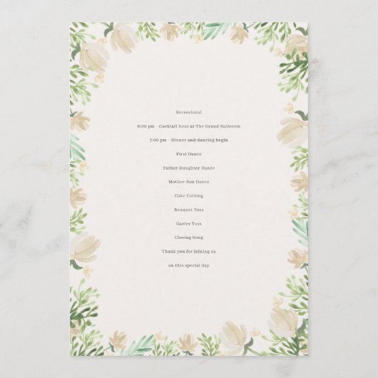 Floral Crest Waterverf Monogram Bruiloft Programmakaart (Achterkant)