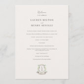 Floral Crest Waterverf Monogram Bruiloft Programmakaart (Voorkant)