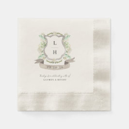 Floral Crest Waterverf Monogram Bruiloft Servet
