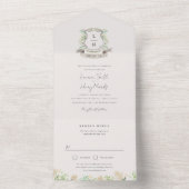 Floral Crest Waterverf Monogram Bruiloft Trifold All In One Uitnodiging (Binnen)