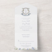 Floral Crest Waterverf Monogram Bruiloft Trifold All In One Uitnodiging (Binnen)