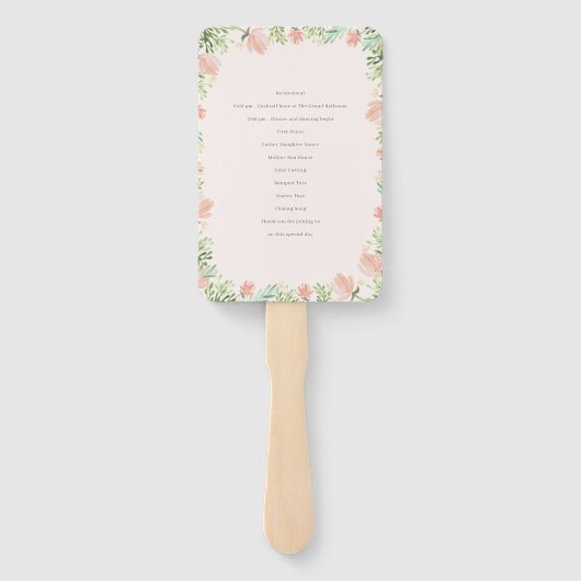 Floral Crest Waterverf Monogram Trouwprogramma Handwaaier (Achterkant)