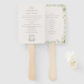 Floral Crest Waterverf Monogram Trouwprogramma Handwaaier (Voorkant en achterkant)