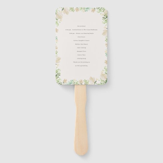 Floral Crest Waterverf Monogram Trouwprogramma Handwaaier (Achterkant)