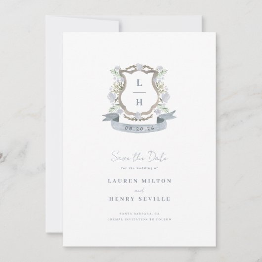 Floral Crest Wedding Save The Date (Voorkant)