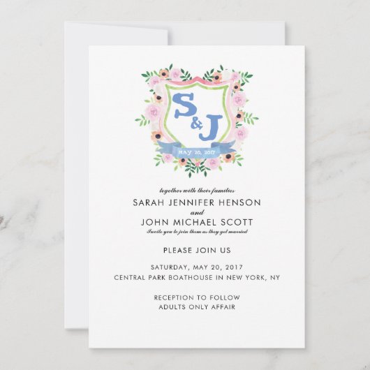Floral Crest Wedding Uitnodiging (Voorkant)