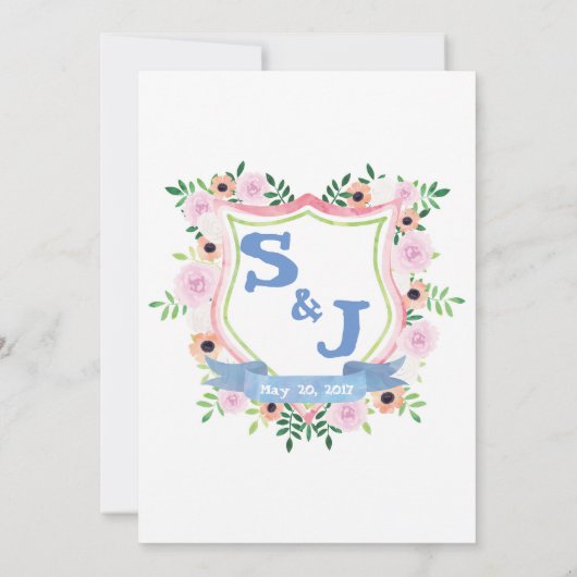 Floral Crest Wedding Uitnodiging (Achterkant)