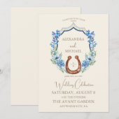 Floral Crest Western Hoefijzer Monogram Bruiloft Kaart (Voorkant / Achterkant)