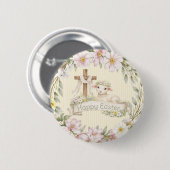 Floral Cross and Lamb | Happy Easter Ronde Button 5,7 Cm (Voorkant /achterkant)